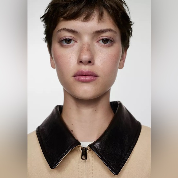 Mango Leather Collar Contrasting Jacket - Picture 2 of 3